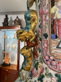 A large Chinese famille rose vase with palace scenes, 19th C.
