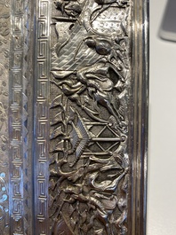 A Chinese silver 4-piece tea service on tray, Tu Mao Xing mark 塗茂興, 19th C.