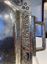 A Chinese silver 4-piece tea service on tray, Tu Mao Xing mark 塗茂興, 19th C.