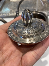 A Chinese silver 4-piece tea service on tray, Tu Mao Xing mark 塗茂興, 19th C.