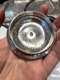 A Chinese silver 4-piece tea service on tray, Tu Mao Xing mark 塗茂興, 19th C.