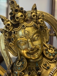 Statuette de Sarvabouddha Dakini en bronze dor&eacute;, Sino-Tibet, probablement 15&egrave;me