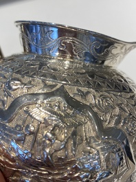 A Chinese silver 4-piece tea service on tray, Tu Mao Xing mark 塗茂興, 19th C.