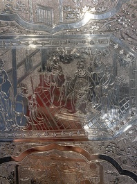 A Chinese silver 4-piece tea service on tray, Tu Mao Xing mark 塗茂興, 19th C.