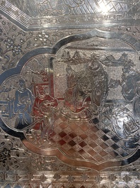 A Chinese silver 4-piece tea service on tray, Tu Mao Xing mark 塗茂興, 19th C.