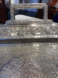 A Chinese silver 4-piece tea service on tray, Tu Mao Xing mark 塗茂興, 19th C.