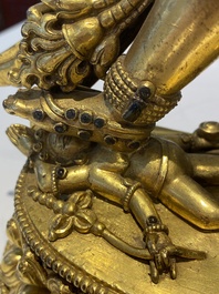 Statuette de Sarvabouddha Dakini en bronze dor&eacute;, Sino-Tibet, probablement 15&egrave;me