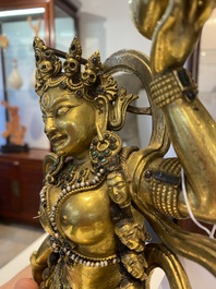 Statuette de Sarvabouddha Dakini en bronze dor&eacute;, Sino-Tibet, probablement 15&egrave;me
