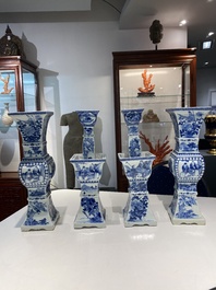 A large Chinese blue and white five-piece altar garniture, 19th C.