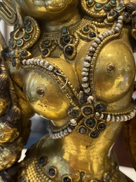 Statuette de Sarvabouddha Dakini en bronze dor&eacute;, Sino-Tibet, probablement 15&egrave;me