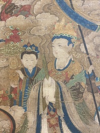 Ecole chinoise: 'Ciel plein de divinit&eacute;s bouddhistes', encre et couleurs sur soie, 18&egrave;me