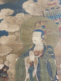 Ecole chinoise: 'Ciel plein de divinit&eacute;s bouddhistes', encre et couleurs sur soie, 18&egrave;me