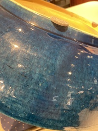 A very large Chinese monochrome blue-glazed dish, Kangxi