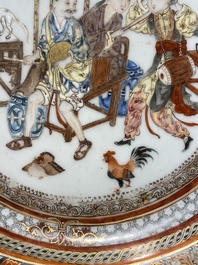 A Chinese famille rose plate with musicians playing the drums, Yongzheng