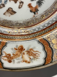 A Chinese famille rose plate with musicians playing the drums, Yongzheng