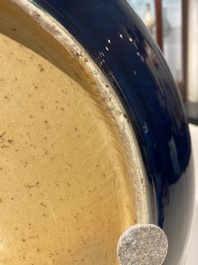 A very large Chinese monochrome blue-glazed dish, Kangxi