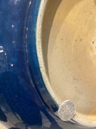 A very large Chinese monochrome blue-glazed dish, Kangxi