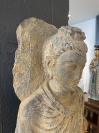 Sculpture de Bouddha Shakyamuni en schiste gris, Gandhara, 3/4&egrave;me