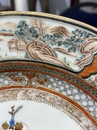 A Chinese famille rose plate with musicians playing the drums, Yongzheng