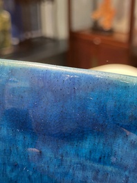 A very large Chinese monochrome blue-glazed dish, Kangxi