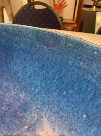 A very large Chinese monochrome blue-glazed dish, Kangxi
