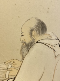 Ecole chinoise, sign&eacute; Zhang Daqian 張大千 (1898-1983): 'Un sage et calligraphie', encre et couleurs sur papier, dat&eacute; 1957
