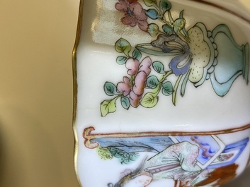 Zes Chinese famille rose koppen en schotels, Xianfeng merk en periode