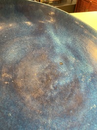 A very large Chinese monochrome blue-glazed dish, Kangxi