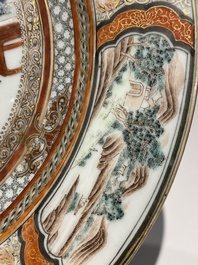 A Chinese famille rose plate with musicians playing the drums, Yongzheng