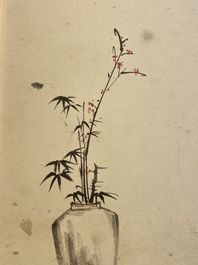 Ecole chinoise, sign&eacute; Zhang Daqian 張大千 (1898-1983): 'Un sage et calligraphie', encre et couleurs sur papier, dat&eacute; 1957