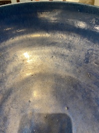 A very large Chinese monochrome blue-glazed dish, Kangxi