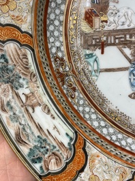 A Chinese famille rose plate with musicians playing the drums, Yongzheng