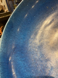 A very large Chinese monochrome blue-glazed dish, Kangxi