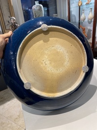 A very large Chinese monochrome blue-glazed dish, Kangxi