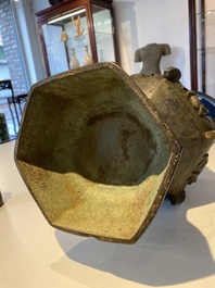A large Chinese bronze 'touhu' or arrow vase, Yuan