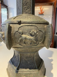 A large Chinese bronze 'touhu' or arrow vase, Yuan