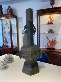 A large Chinese bronze 'touhu' or arrow vase, Yuan