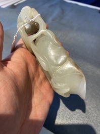 A Chinese white and russet jade lotus-form brush washer, Qing