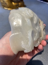 A Chinese white and russet jade lotus-form brush washer, Qing