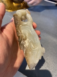 A Chinese white and russet jade lotus-form brush washer, Qing