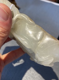 A Chinese white and russet jade lotus-form brush washer, Qing