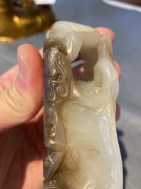 A Chinese white and russet jade lotus-form brush washer, Qing