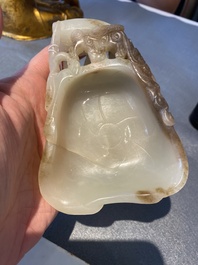 A Chinese white and russet jade lotus-form brush washer, Qing