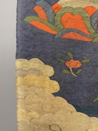 A Chinese kesi silk weaving depicting 'Buddha sitting on a lotus throne', Qing