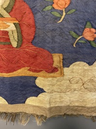 A Chinese kesi silk weaving depicting 'Buddha sitting on a lotus throne', Qing