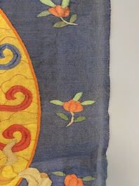 A Chinese kesi silk weaving depicting 'Buddha sitting on a lotus throne', Qing
