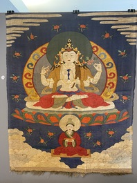 A Chinese kesi silk weaving depicting 'Buddha sitting on a lotus throne', Qing