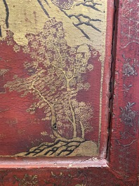Ecran de table en bois dor&eacute;, laqu&eacute; et polychrom&eacute;, Chine, Shanxi, 16/17&egrave;me