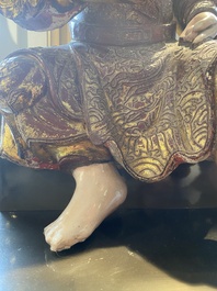 A large Chinese lacquered and polychromed wood sculpture of Guandi, 18th C.