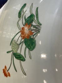 An extremely large Chinese famille verte 'quail and peony' dish, Kangxi mark, 20th C.
